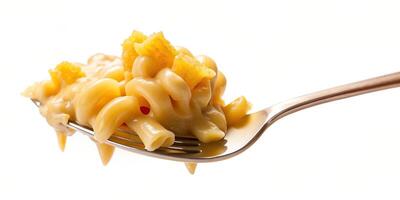 A fork with macaroni and cheese on it photo