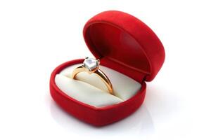 An engagement ring in a red box photo