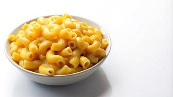 American, comfort food, worm's eye view, pasta, gooey, traditional, classic, delicious,macaroni, stovetop, Classic Stovetop Macaroni and Cheese on a White Background Worm s Eye View photo