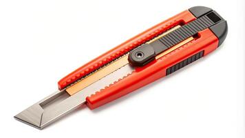 knife, equipment, sharp, removable blade, clipping path, blade, industrial, white background, safety, Segmented blade or snap off blade utility knife isolated on white with clipping path photo