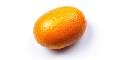Round kumquat or small orange isolated on white background from a high angle perspective, snack, natural, macro, colorful, gourmet, small orange, delicious, studio shot, cutout, fresh photo