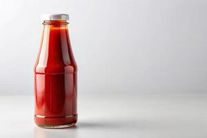 refreshing, condiment bottle, white background, A close up stock photo of a red ketchup sauce bottle perfectly capturing its vibrant color and texture placed on a clean white background