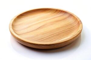 Wooden plate with a round shape placed on a plain white background captured in an extreme close up shot, meal, food, white background, tableware, close-up, shape, food presentation, round photo