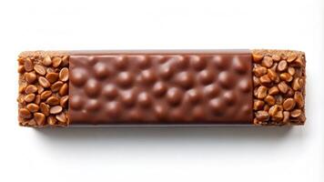 appeal, bar, asymmetrical, A detailed description A blank chocolate or cereal bar is displayed on a white background with an asymmetrical design that adds visual interest and modern appeal photo