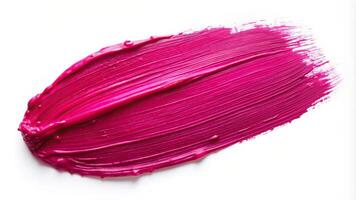 A close up view of a vibrant magenta paint stroke standing out against a clean white background, brush, watercolor, acrylic, vibrant, abstract, isolated, close-up, isolated, vibrant, design photo