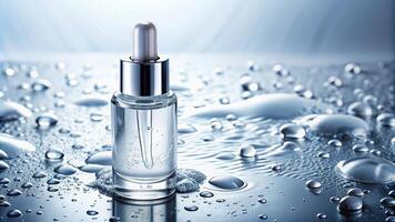 transparent, perspective, reflection, cosmetics, A close up view of a cosmetic liquid water serum or waterproof material on a white background captured from a worm s eye perspective photo