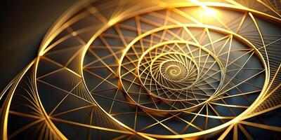 A close up of a golden spiral created using sacred geometry showcasing the mesmerizing depth of field, composition, spiral, beauty,golden spiral, proportional, mesmerizing photo