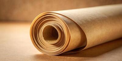 A roll of brown paper on a table photo