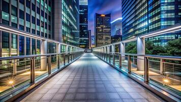 desolation, perspective, cityscape, night scene, urban exploration, empty, forced perspective, loneliness, evening, Empty modern pedestrian walkway in downtown at night forced perspective photo