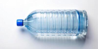 water bottle, perspective, clean, clear, minimalist, white background, isolated, mockup, container, Large bottle of water seen from a bird s eye view isolated on a clean white background photo