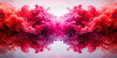 rojo y rosado tinta mezcla juntos en un fascinante líquido color fondo ese extiende simétricamente a través de el imagen, simétrico, fluido, rojo, vibrante, textura, creativo, antecedentes foto