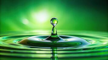 abstract, color gradient, transparent,water drop, wet, close-up, A close up shot of a single water drop on a vibrant green color gradient background with a wide angle perspective photo