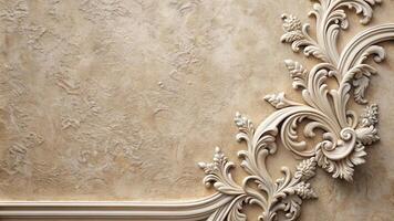 A detailed description of the stock photo A close up shot of a minimalist wall with decorative stucco adding an elegant touch showcasing its intricate design and unique texture