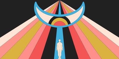 Psychedelic retro art. Inspirational retro poster with geometric elements, retro palette. vector