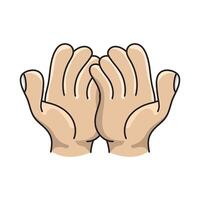 Hands open or praying hands on isolated white background with cartoon style vector