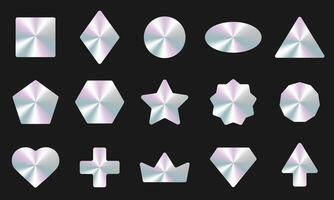 Trendy holographic sticker set in different shapes. Empty hologram iridescent shiny labels for product guarantee, quality. vector