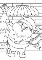 Coloring Page Outline Of Santa Claus holding a hotdog in front of a food stall vector