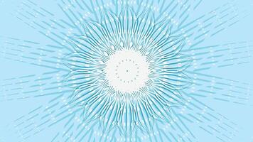 a symmetrical mandala-like pattern of intricate turquoise lines radiating from a bright white center, set against a light blue background. The design exudes harmony, energy, and modern elegance. vector