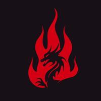 dragon flame red logo, dragon outline in fire shape vector