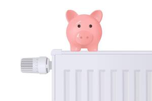 Adjustable heating radiator with a piggy bank showing cost savings vector