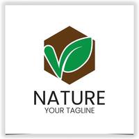 leaf hexagon logo design template vector