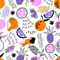 Tropical abstract seamless pattern. Abstract fruits with different geometric shapes. Abstract background. Pattern for textile, wrapping paper, background. vector