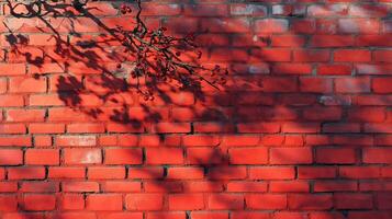 Red brick wall with shadows of tree branches. Abstract background texture. photo