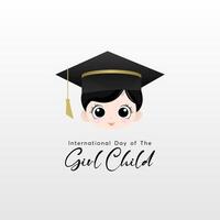 International Girl Child. with a design of a little girl's head in a hat and a white background vector