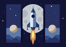 Flat Illustration rocket with moon, divided frame moon vector