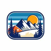 Winter season badge logo with sun and mountain for your design vector