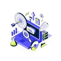 Data Science Isometric concept. A large Dartboard with a dart inside. illustration vector