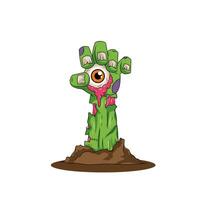 Halloween element hand undead with eyeball on the ground. Halloween white board background vector