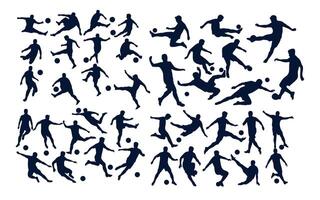 Dynamic Football Player Silhouettes in Various Action Poses with A Focus on Ball Skills and Movement vector