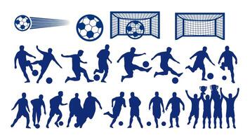 Football Player Technique Silhouettes in Various Action Poses with A Focus on Ball Skills and Active Movement vector