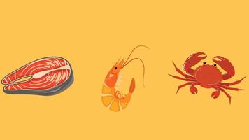 A set of seafood icons on a yellow background vector