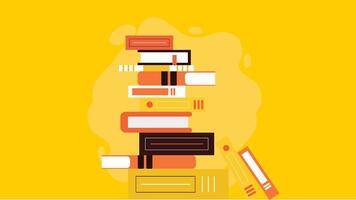 a stack of books on a yellow background vector