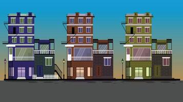 three different colored buildings in a row vector