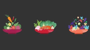 Vegetables in a bowl set of illustration vector