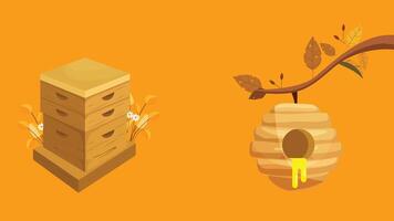 a bee hive and a beehive on a branch vector