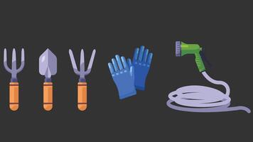 Garden tools and gloves on a black background vector