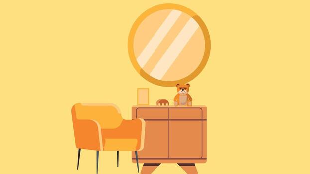 un silla y un espejo en frente de un mesa vector