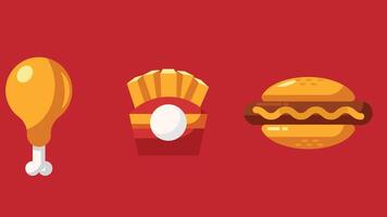 Fast food icons set on red background vector