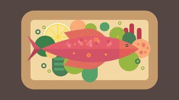 fish and vegetables on a plate flat design vector