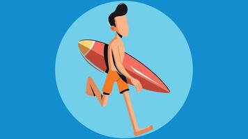 a cartoon man with a surfboard running in the ocean vector