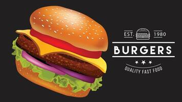 A hamburger is shown in the logo for burgers vector