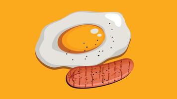 egg and sausage on yellow background vector