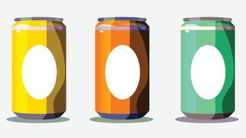 three cans of different colors on a white background vector