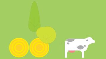a cow and a carrot on a green background vector
