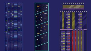 a set of three skyscrapers with different colors vector