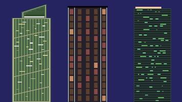 three different buildings with different colors on them vector
